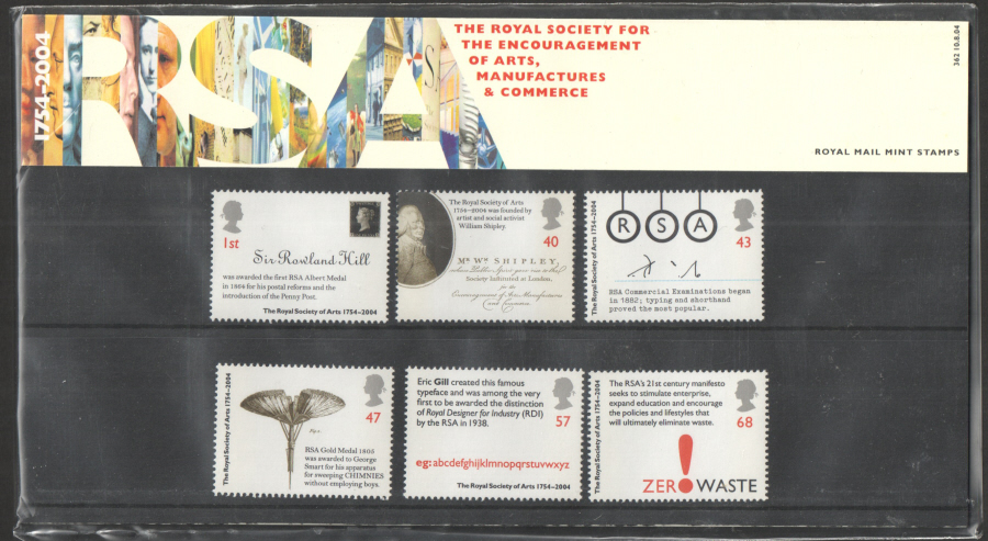 (image for) 2004 Royal Society of Arts Royal Mail Presentation Pack 362